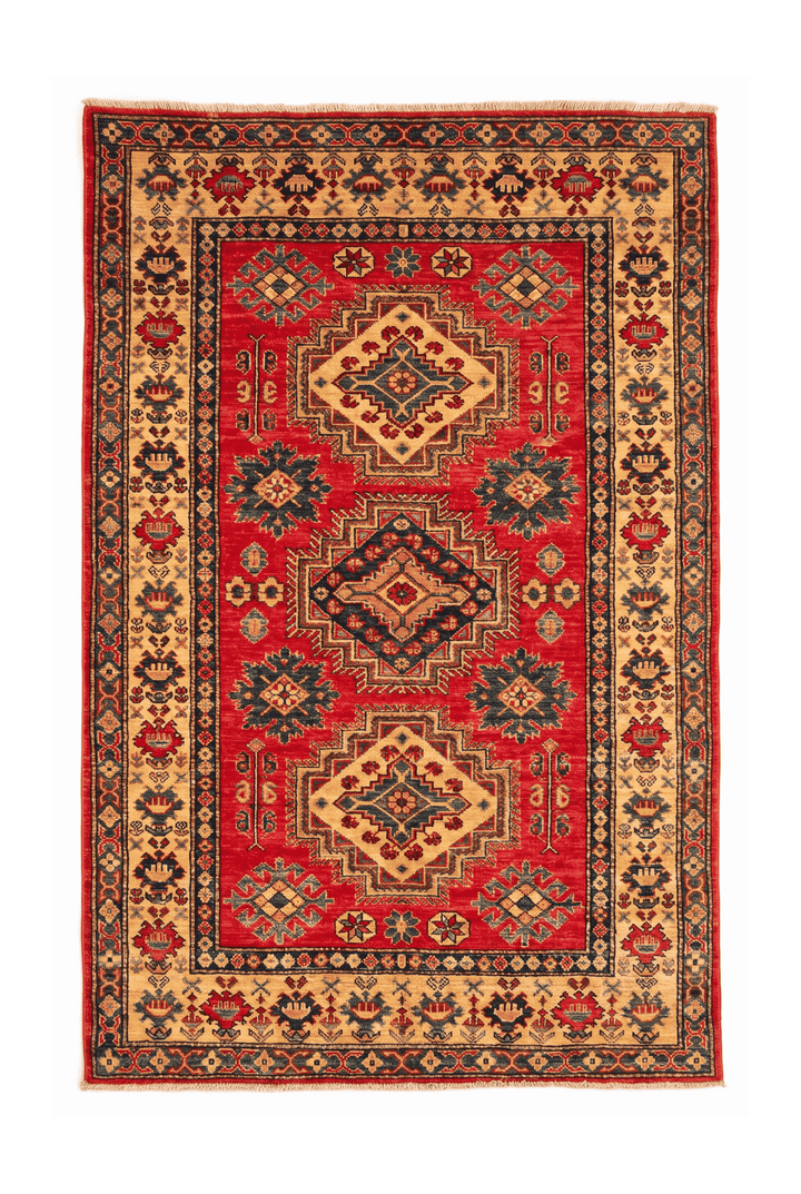 Red and gold medallion Kazak rug, 121×182cm, about 1.5 tatami