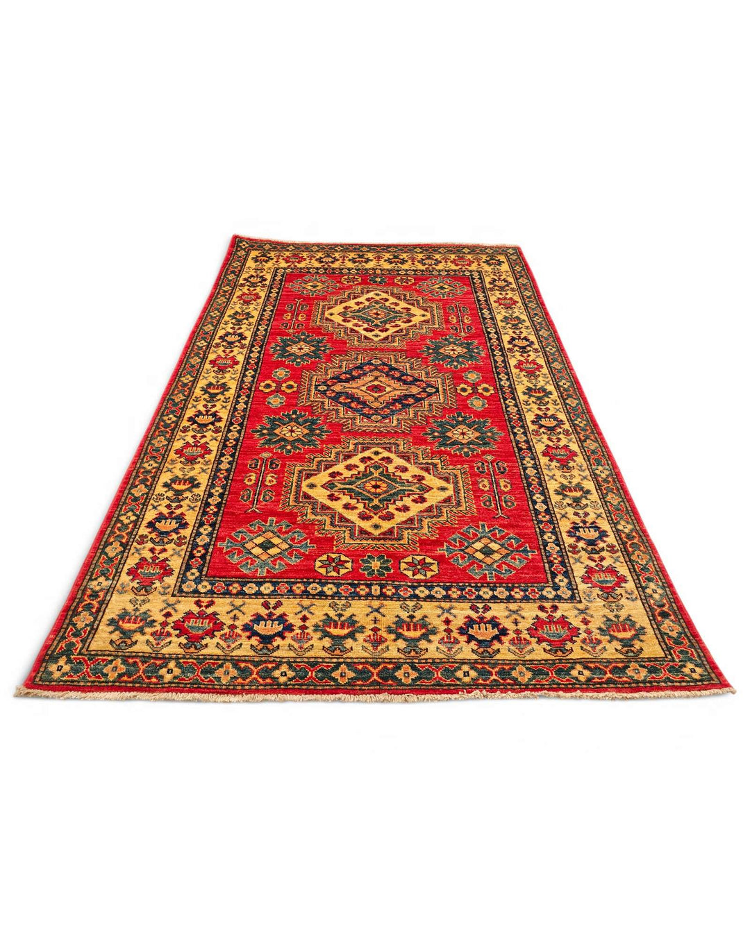Hand-knotted wool pile of red gold medallion rug, 121×182cm
