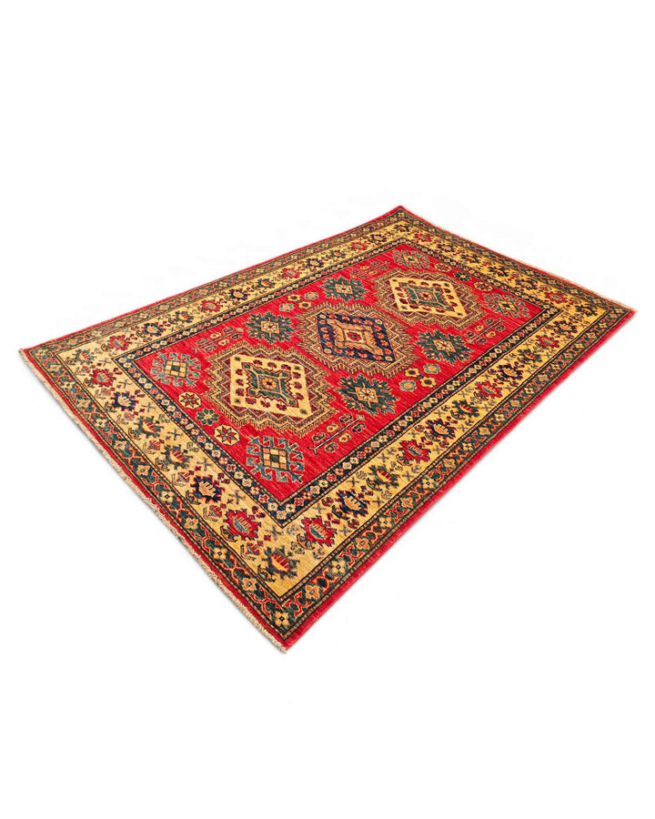 Hand-knotted Kazak rug with bold Caucasian geometry