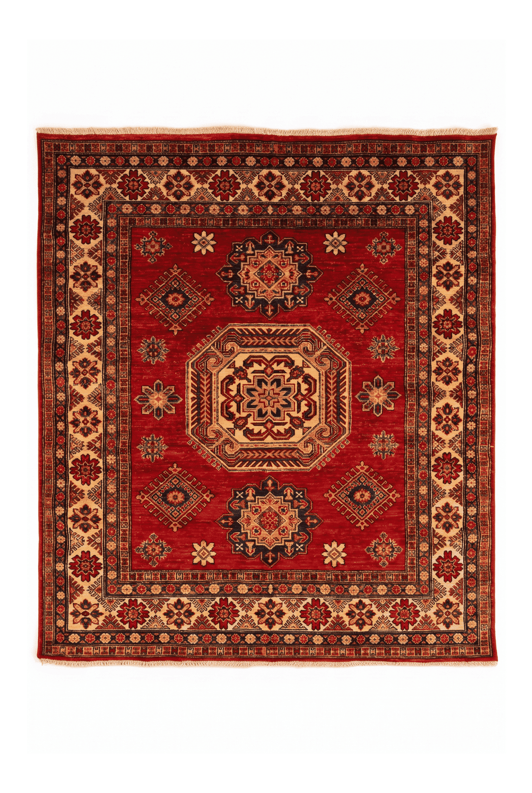 Red medallion square Kazak rug, 154×160cm, about 2 tatami