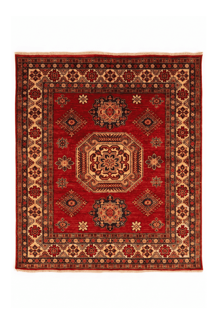 Red medallion square Kazak rug, 154×160cm, about 2 tatami