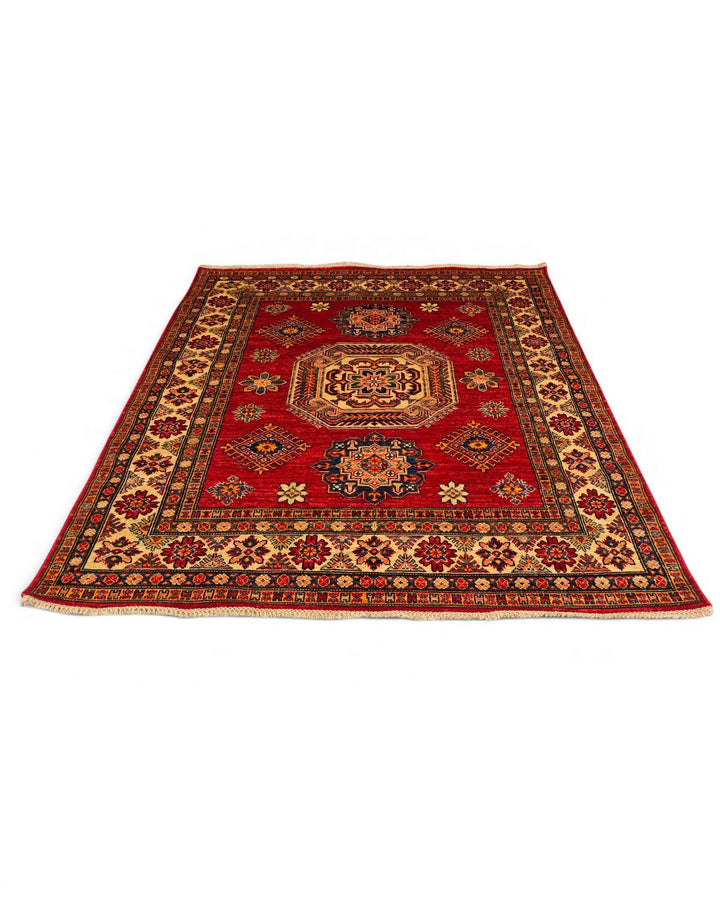 Red square Kazak rug 154×160cm, bold Caucasian geometry