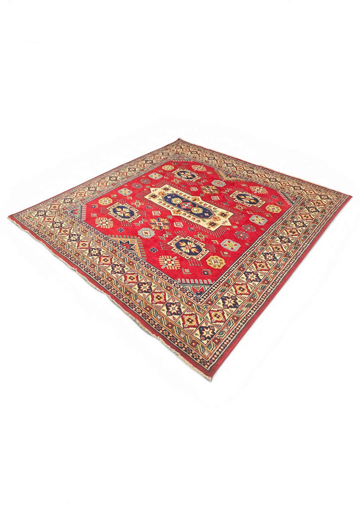 Red Kazak square Afghan rug 159×165cm, Afghanistan craftsmanship