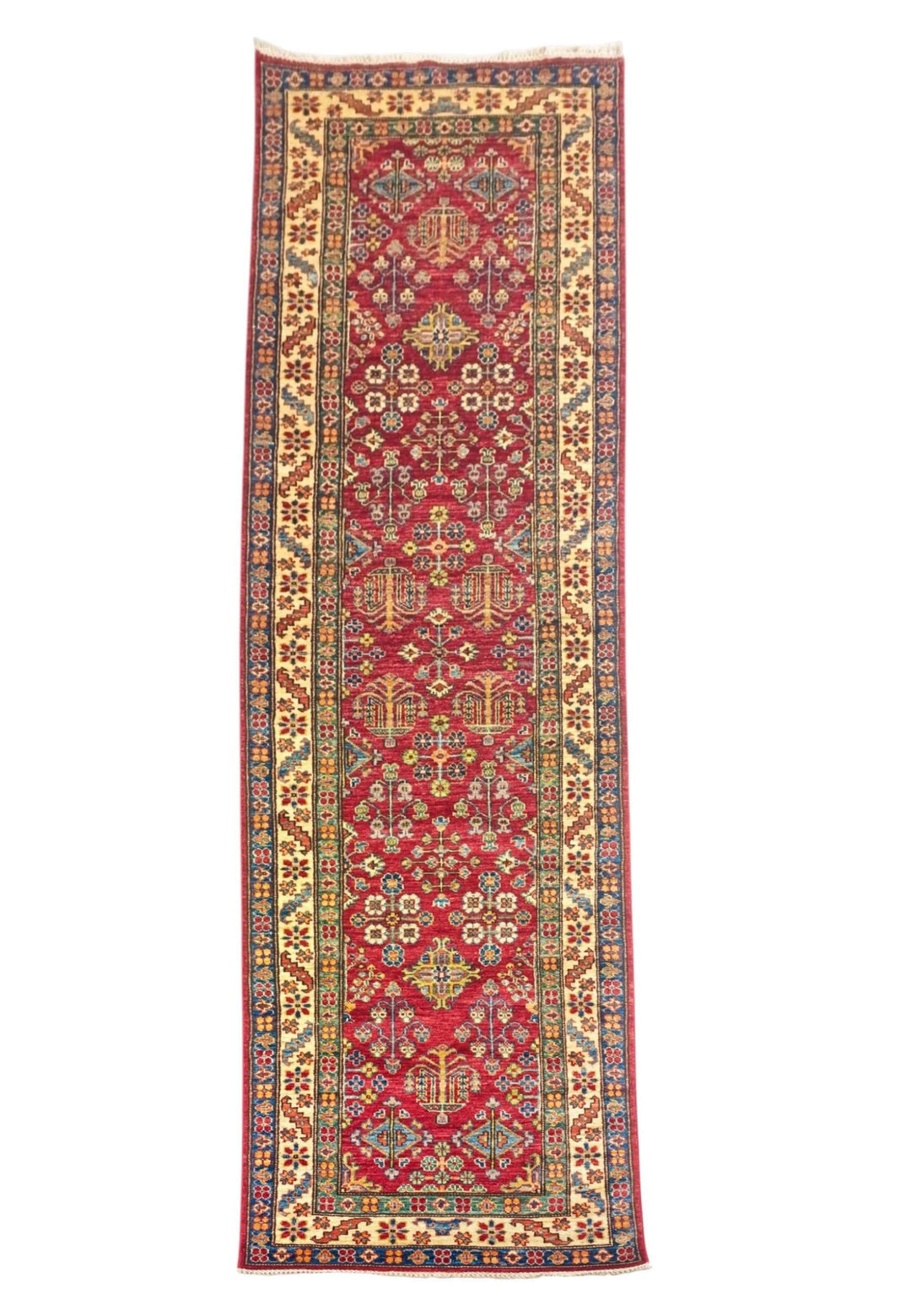 Red and ivory all-over floral Kazak runner, 80×309cm