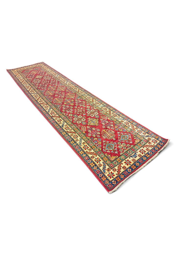 Red ivory Kazak runner 80×309cm, Caucasian design