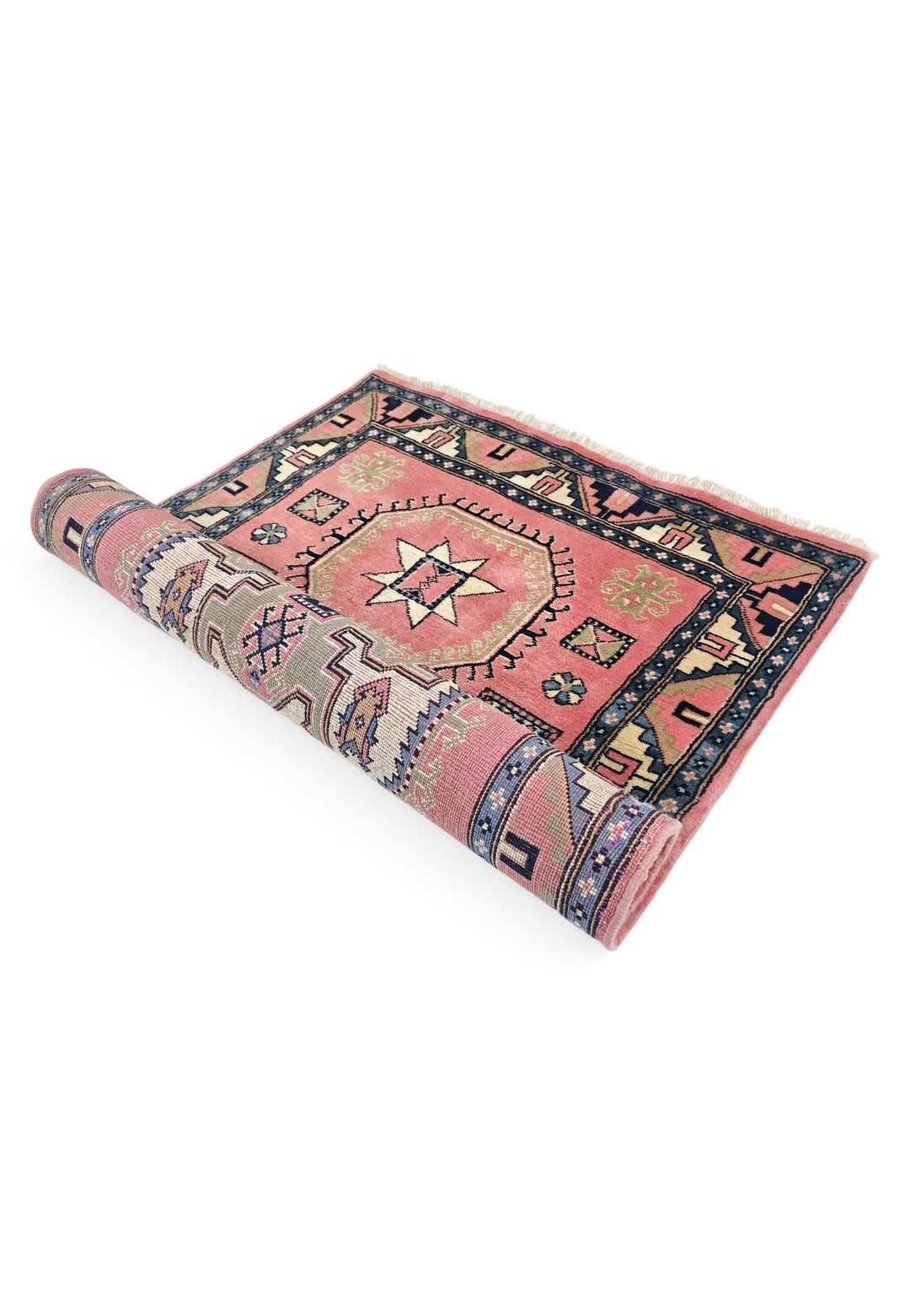 Rose and ivory Kazak rug for an entrance, 86×170cm