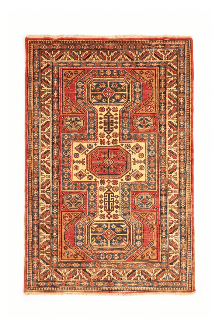 Red and gold octagon Kazak rug, 127×178cm, about 1.5 tatami