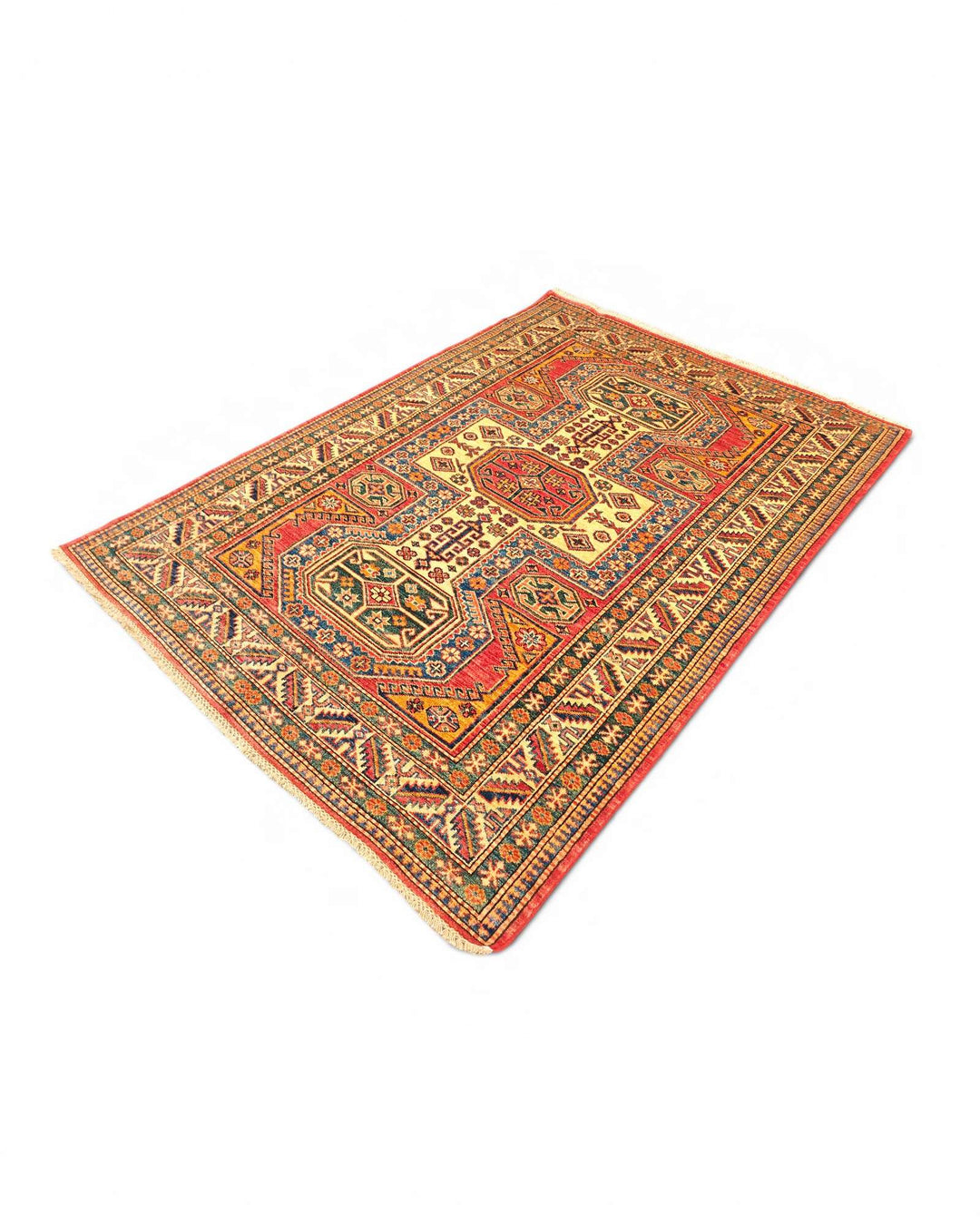 Hand-knotted Kazak rug with bold Caucasian geometry
