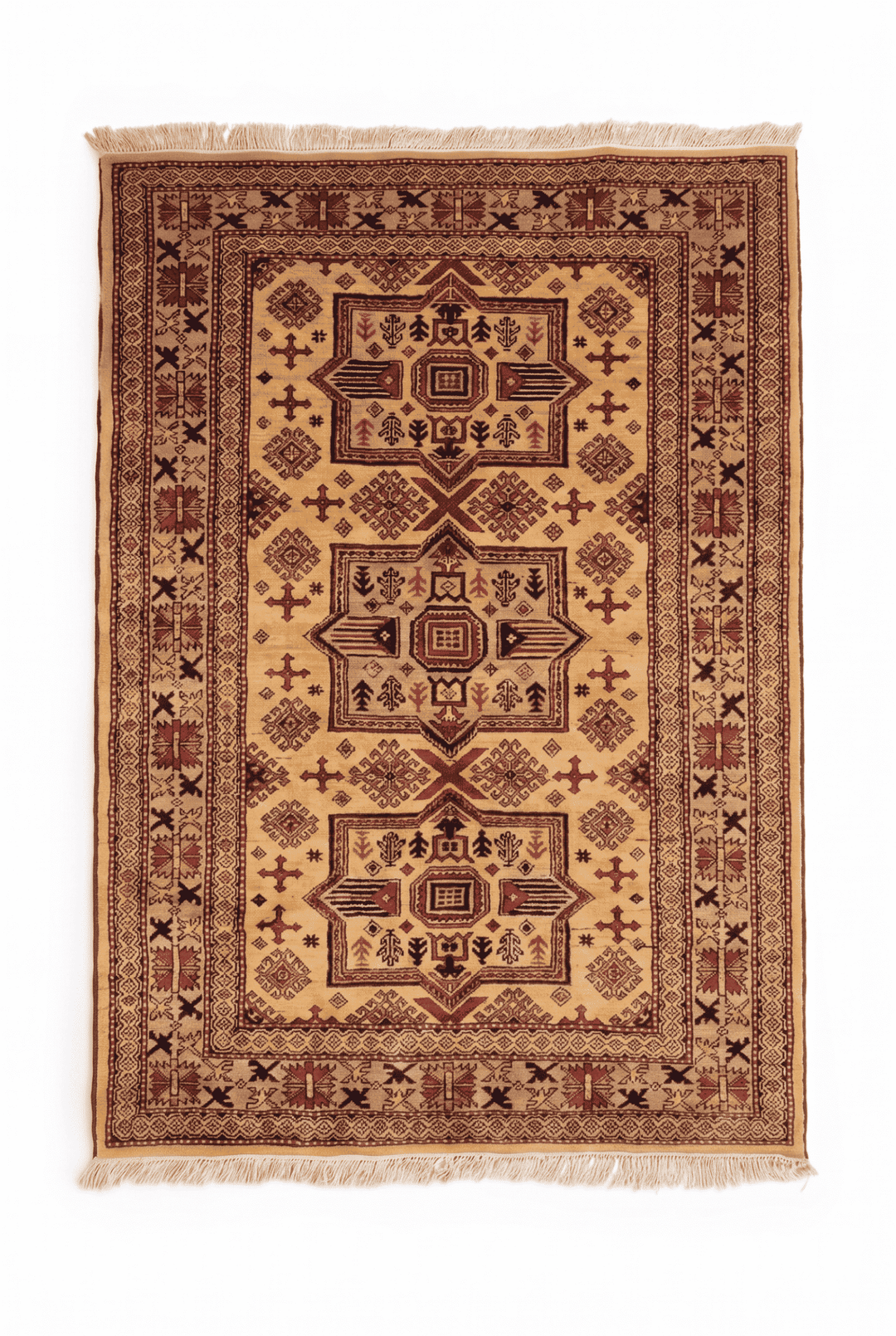 Gold Caucasian star Kazak rug, 127×181cm, about 1.5 tatami