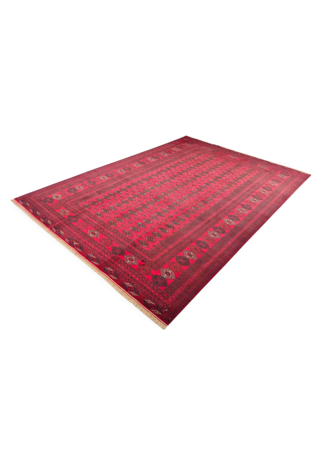 Bright red Turkmen gül rug for a living room, about 3 tatami