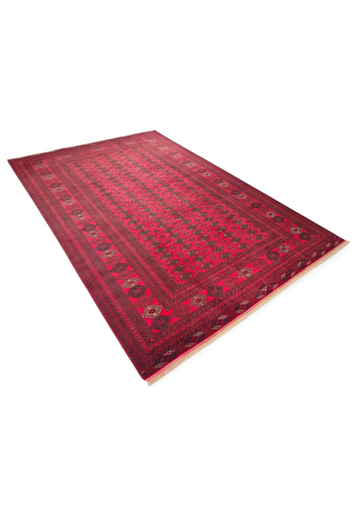 One-of-a-kind bright red Afghan hand-knotted wool rug