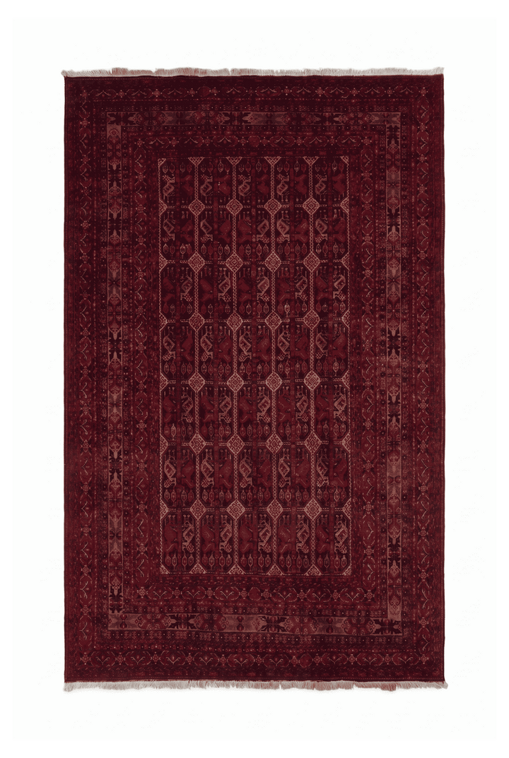 Deep burgundy panel Khal Mohammadi rug, 202×298cm, 4.5 tatami