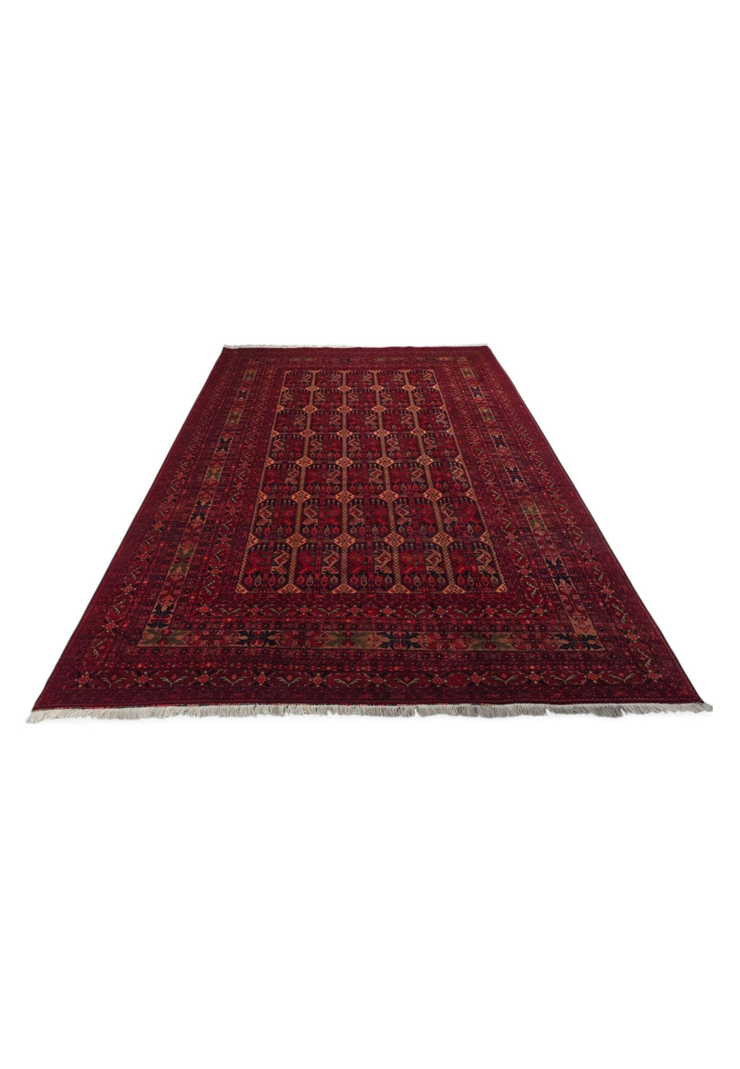 Border detail of burgundy Khal Mohammadi hand-knotted rug