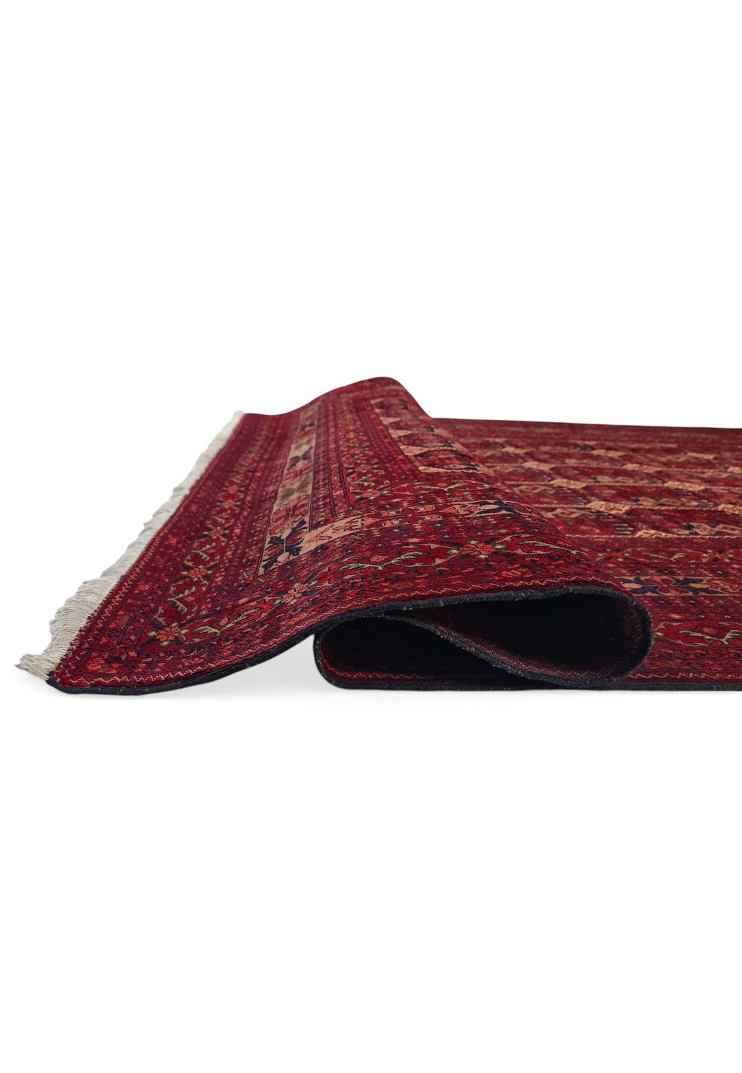 Fringe of burgundy Khal Mohammadi hand-knotted rug