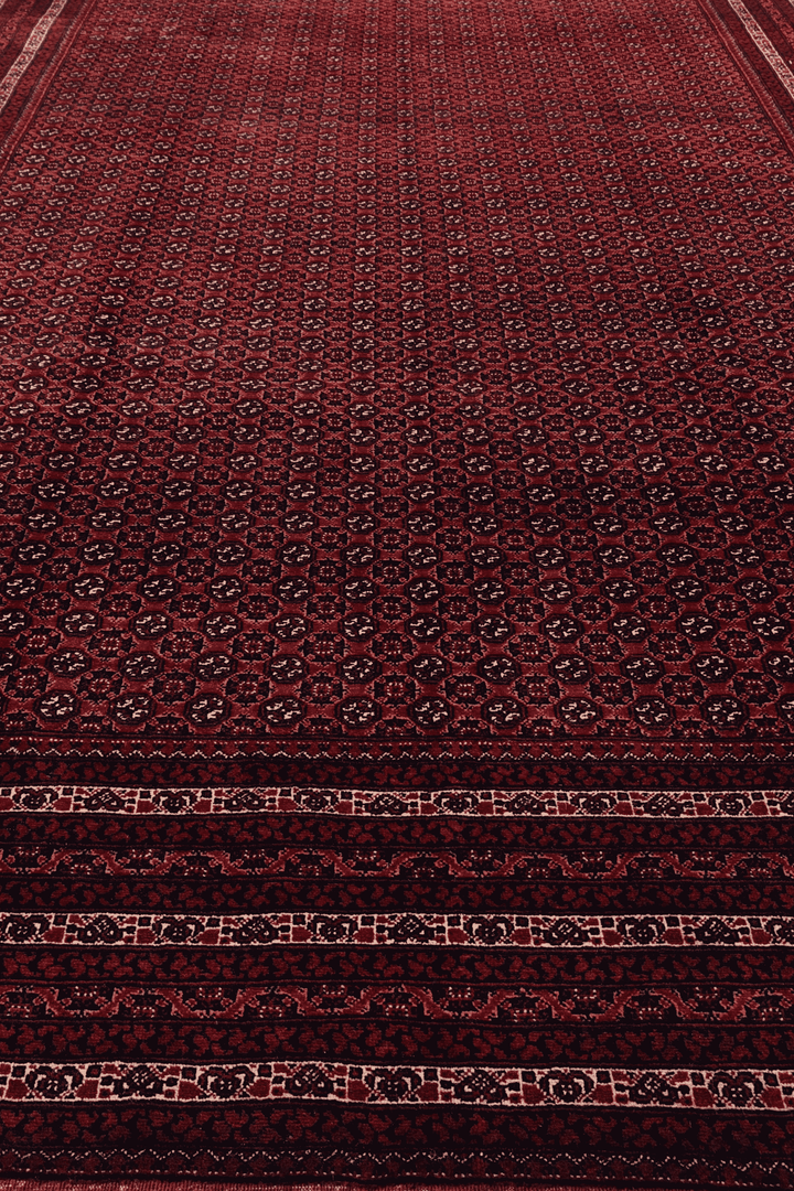 Burgundy Afghan Khoja Roshnai rug, 198×290cm, hand-knotted