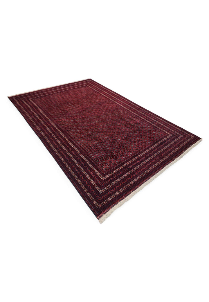 Deep burgundy Khoja Roshnai wool rug 198×290cm, Kunduz Afghanistan