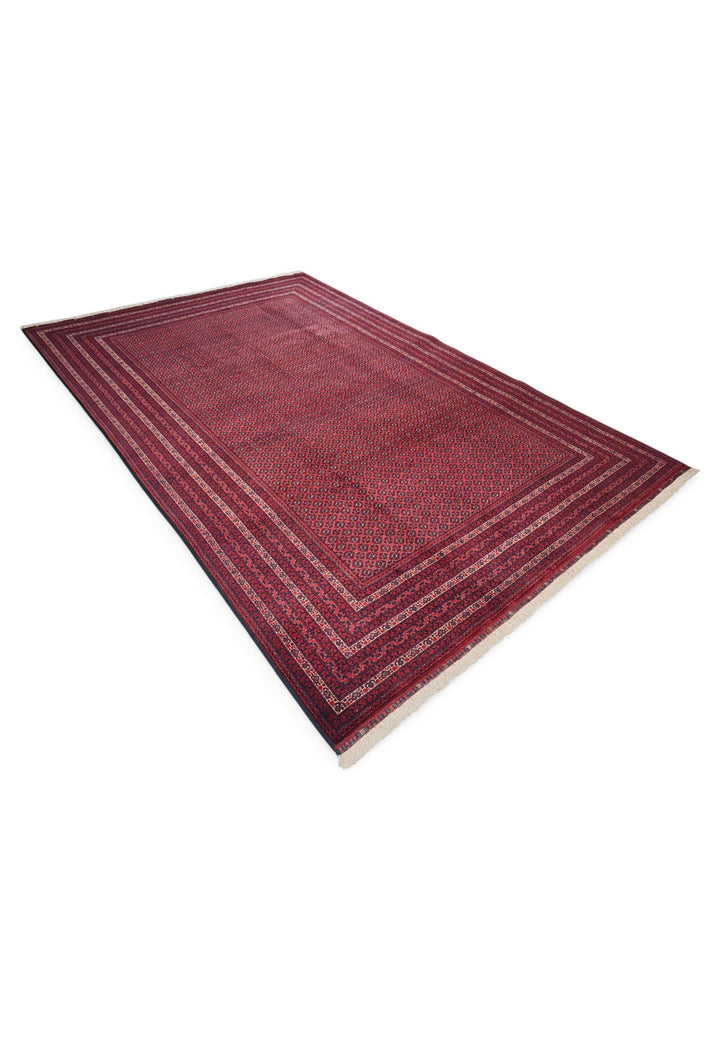 One-of-a-kind deep burgundy Khoja Roshnai Afghan rug