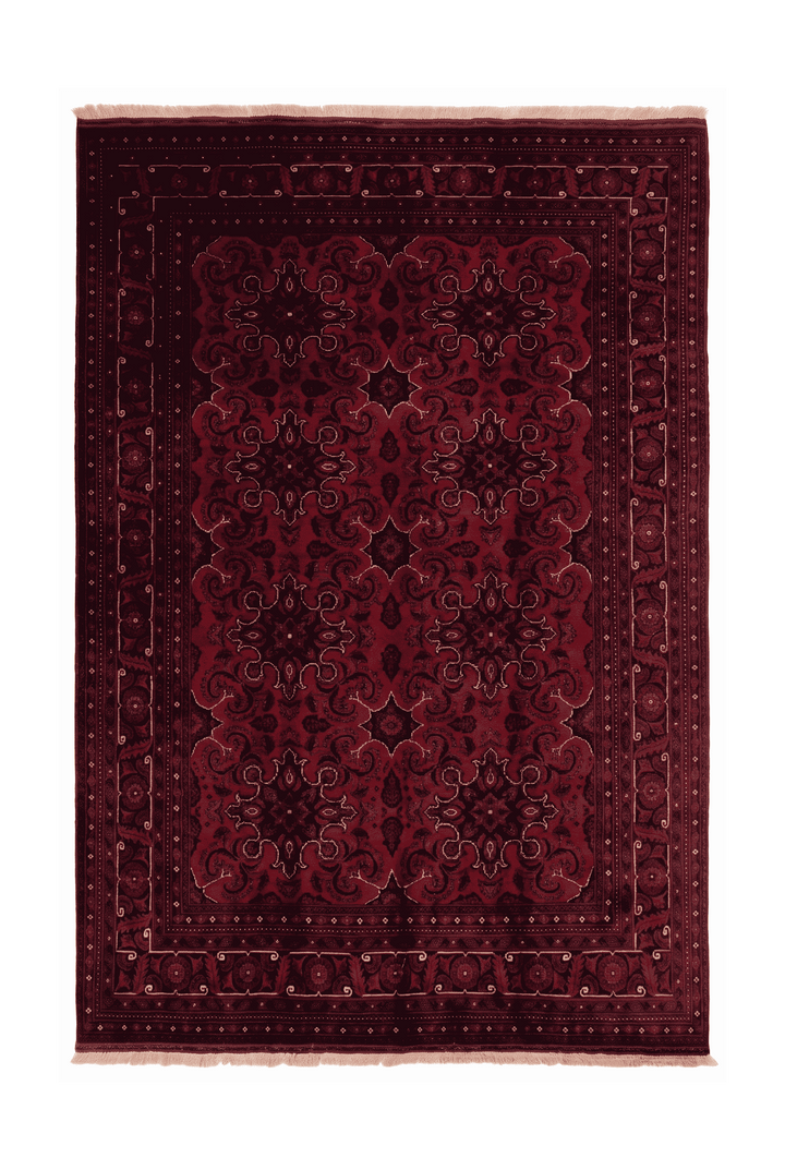 Deep red cartouche Khal Mohammadi rug, 199×288cm, 4.5 tatami