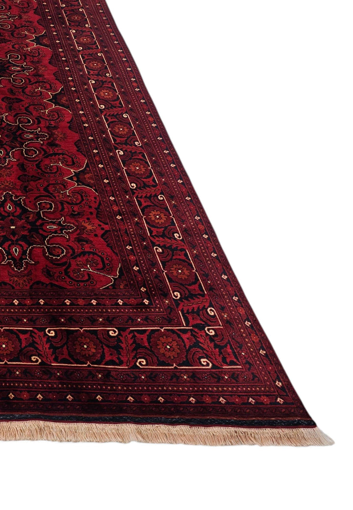 Deep red cartouche Khal Mohammadi Afghan wool rug