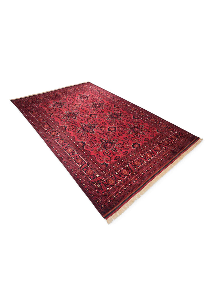 One-of-a-kind deep red cartouche Khal Mohammadi rug