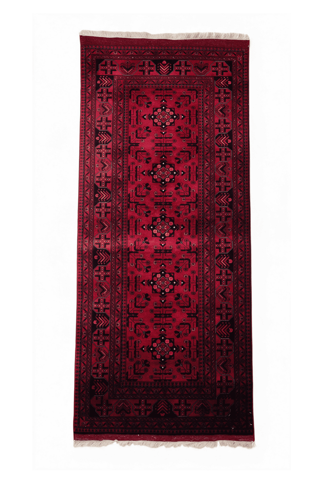 Deep red diamond medallion Khal Mohammadi rug, 78×194cm