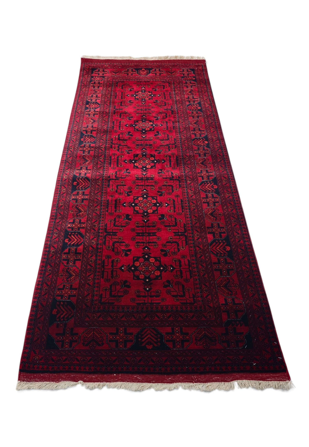 Border detail of deep red diamond Khal Mohammadi rug