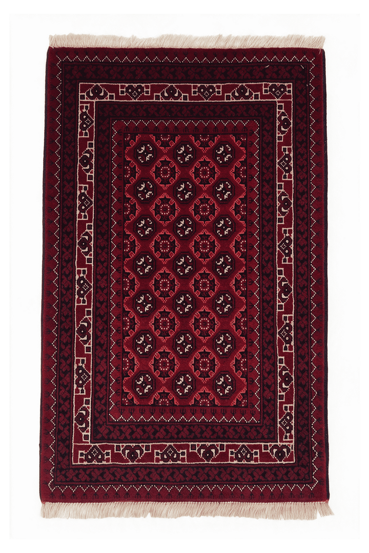 Deep red Turkmen gül Khal Mohammadi rug, 61×97cm, entrance mat
