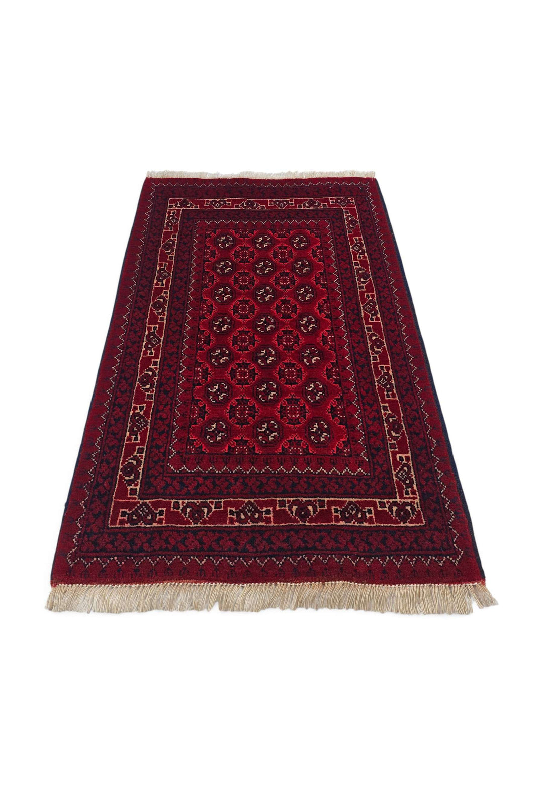 Border detail of small deep red Khal Mohammadi rug