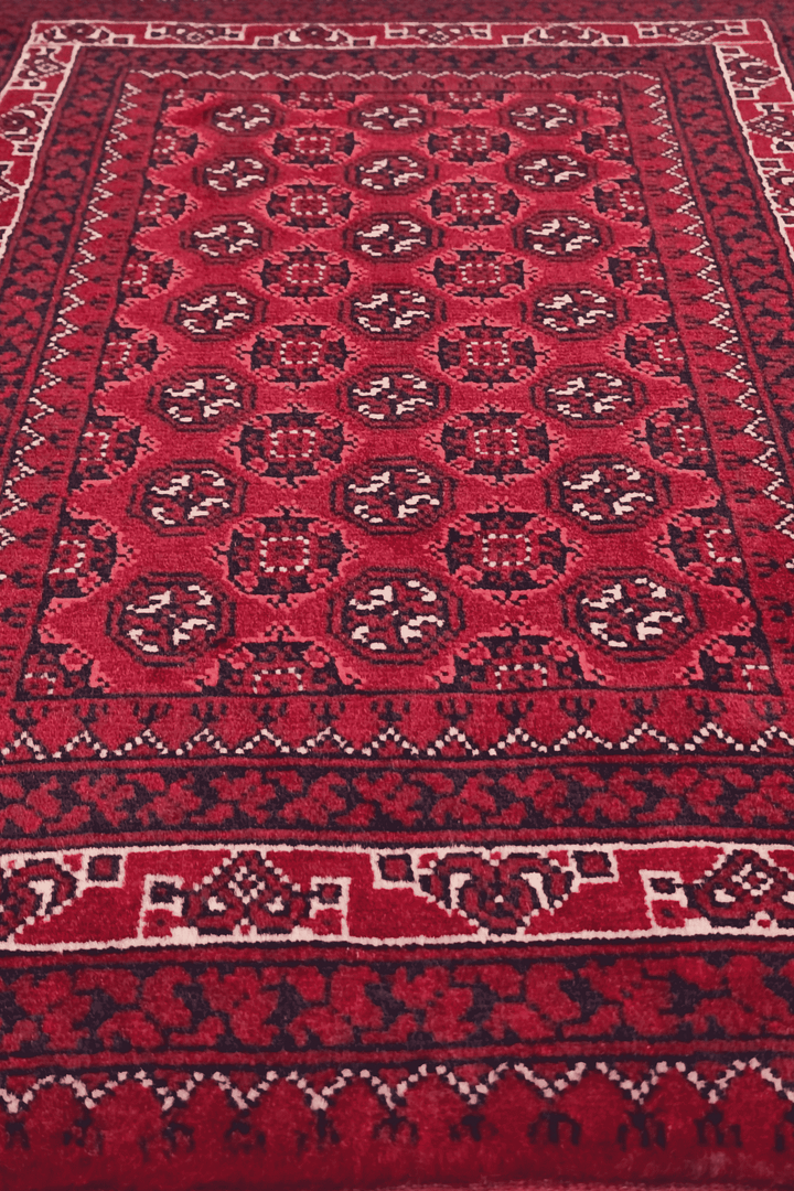 One-of-a-kind deep red Khal Mohammadi entrance mat