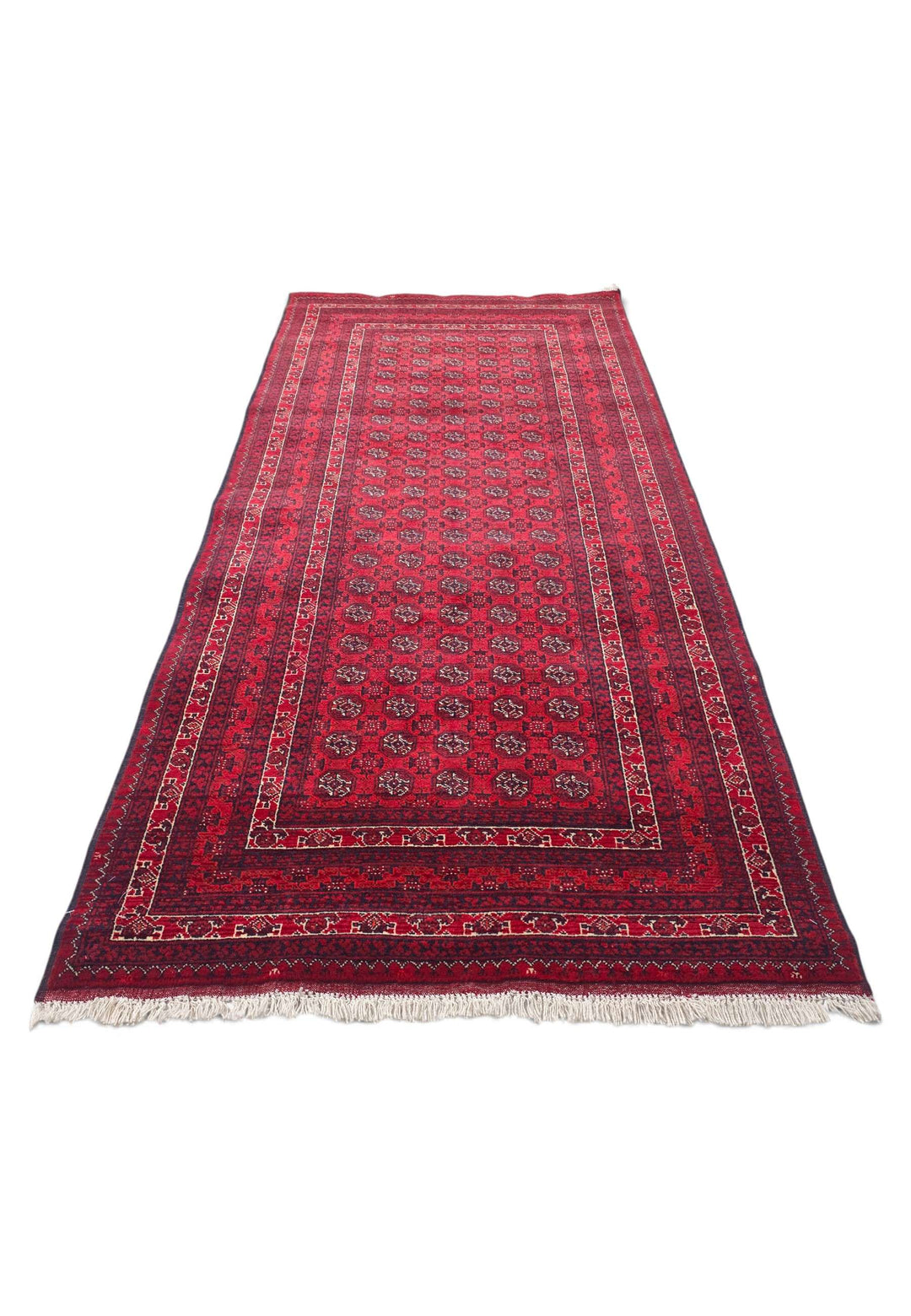 Hand-knotted wool pile of deep red gül rug, 85×187cm