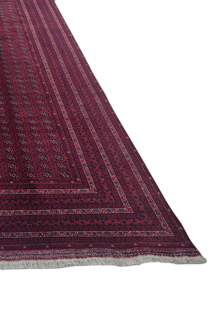 Corner of deep wine Khoja Roshnai hand-knotted Afghan rug