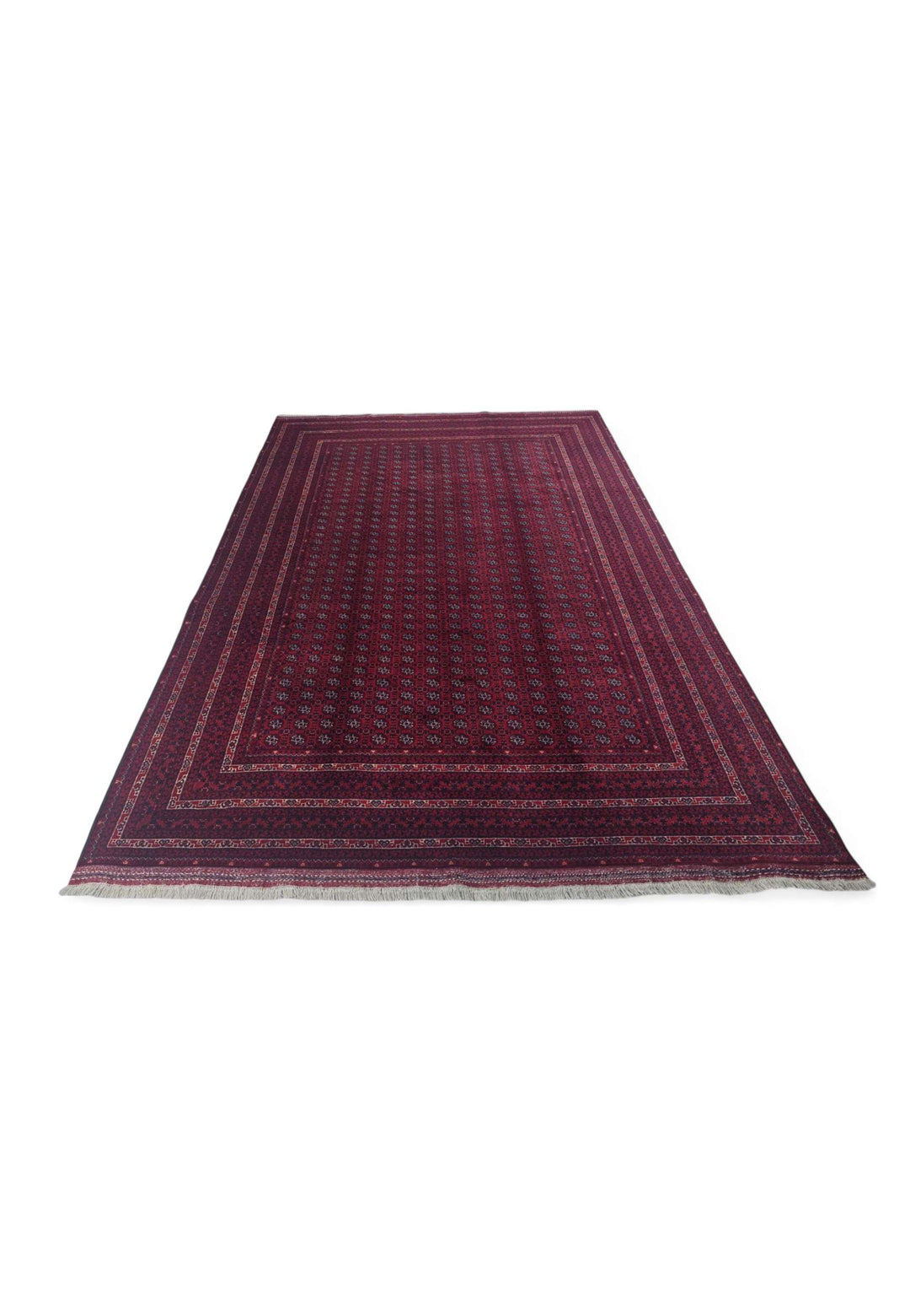 Border detail of deep wine Khoja Roshnai hand-knotted rug