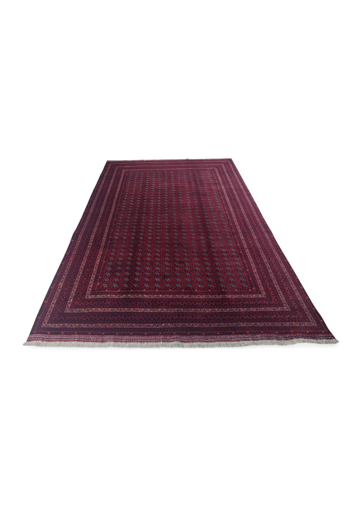Border detail of deep wine Khoja Roshnai hand-knotted rug