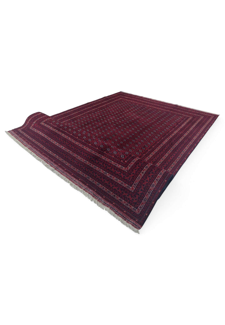 Fringe of deep wine Khoja Roshnai Afghan wool rug