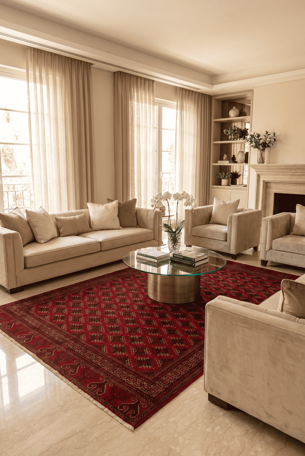 Yomut Turkmen design in red on Afghan Sherwan wool rug