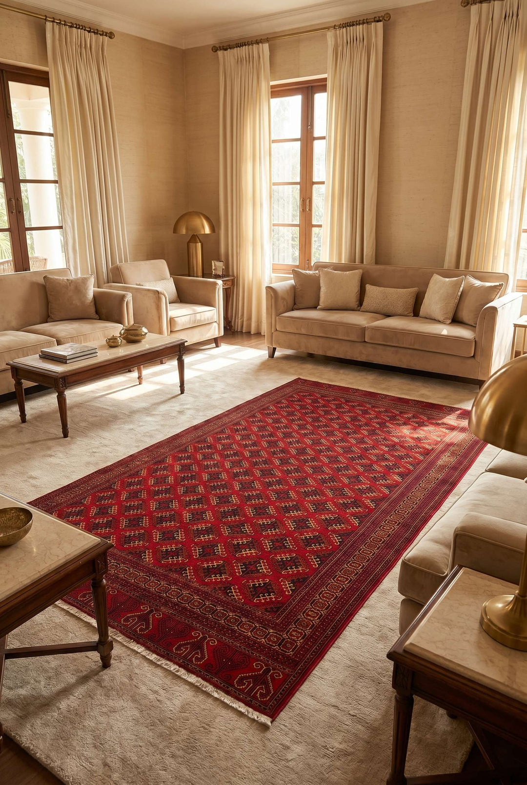 Saryk Turkmen design in red on Afghan Sherwan wool rug