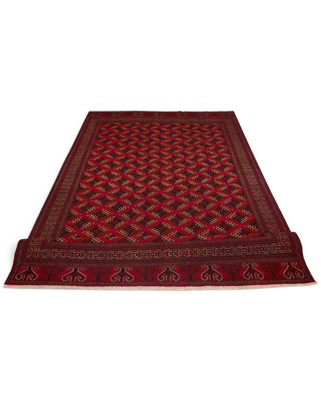 One-of-a-kind red Saryk Turkmen Afghan Sherwan rug