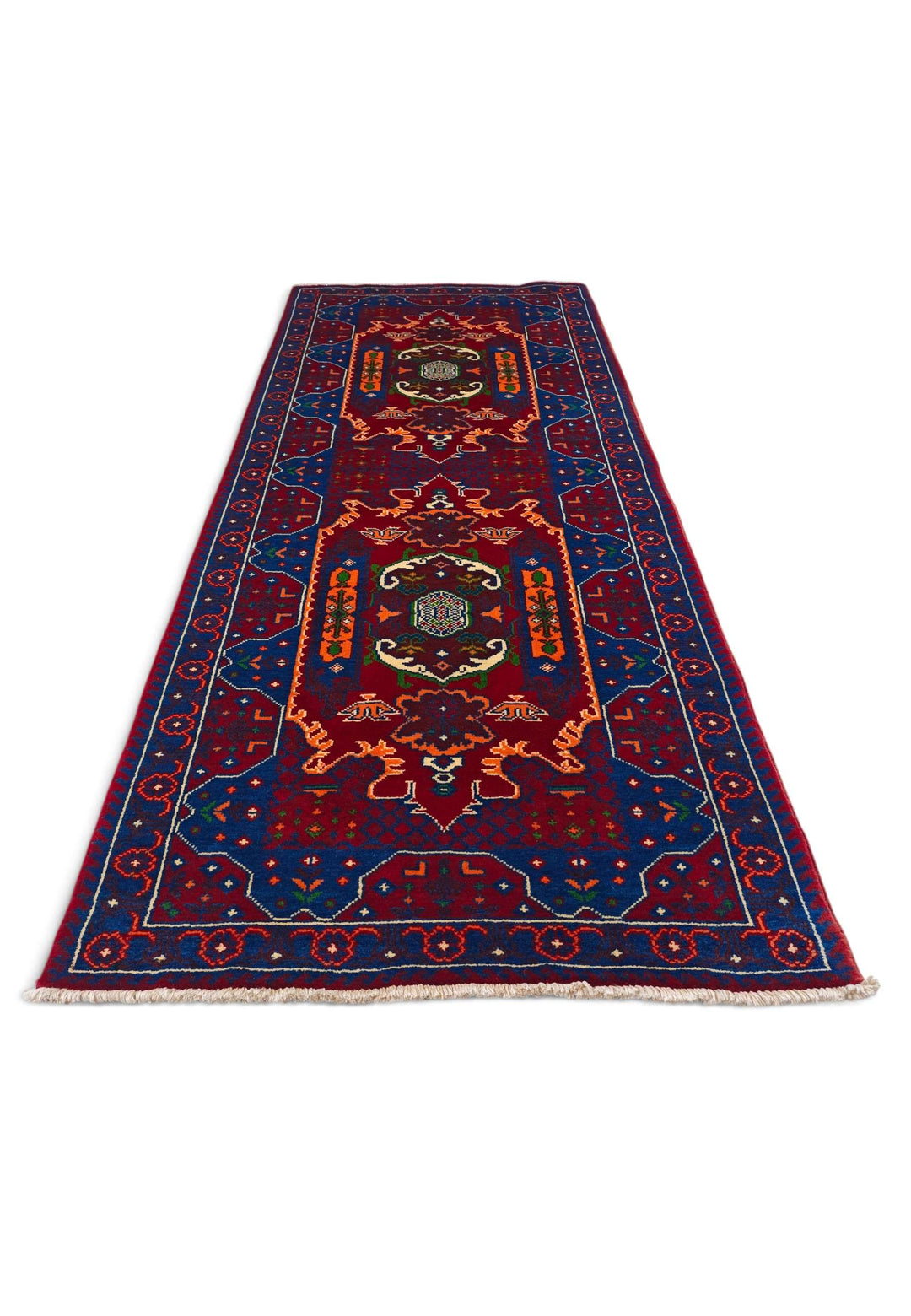Border detail of red blue Khal Mohammadi rug