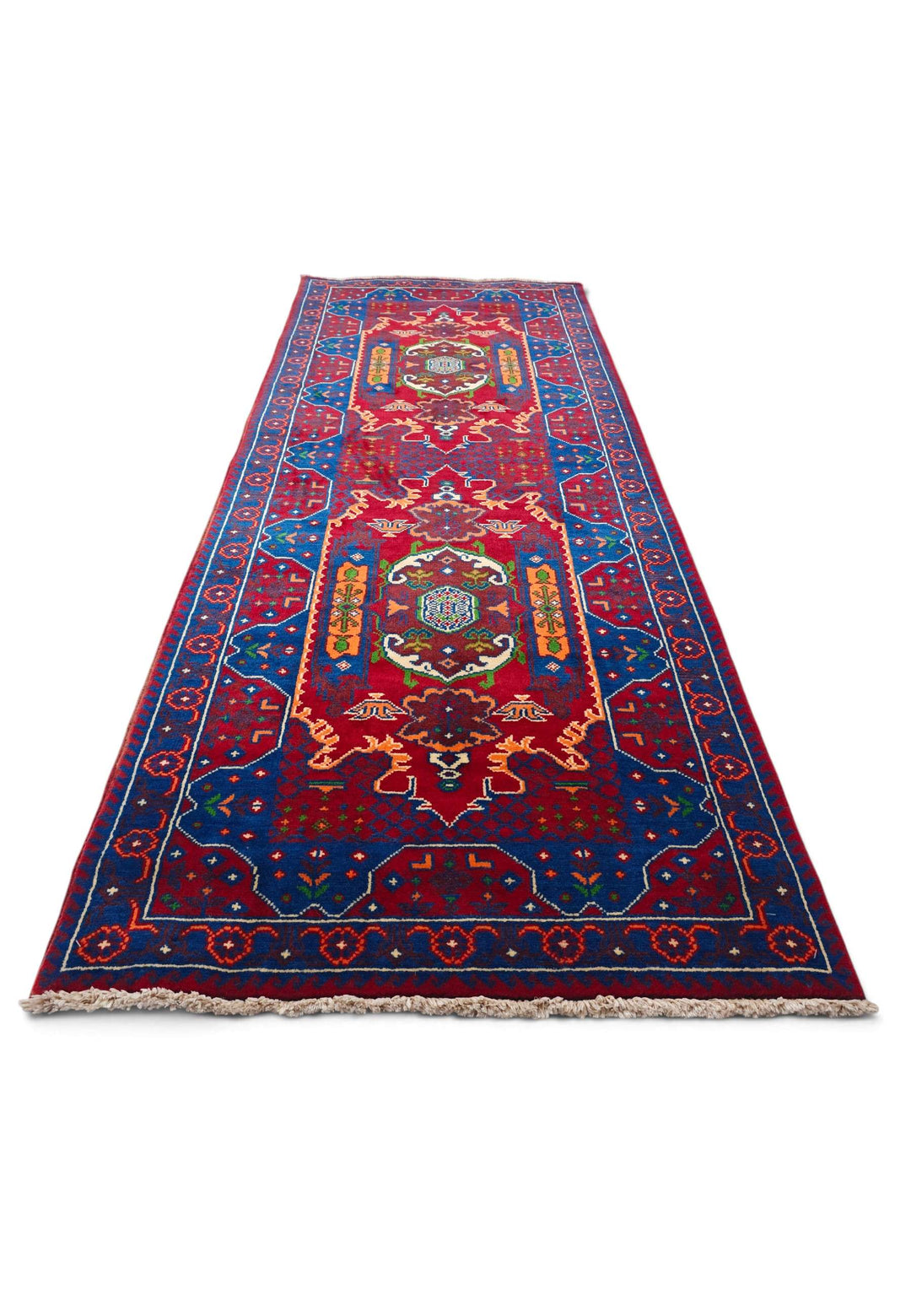 Hand-knotted wool pile of red blue Khal Mohammadi rug