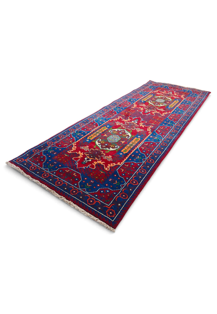 Red blue Khal Mohammadi rug 75×193cm, Kunduz craftsmanship