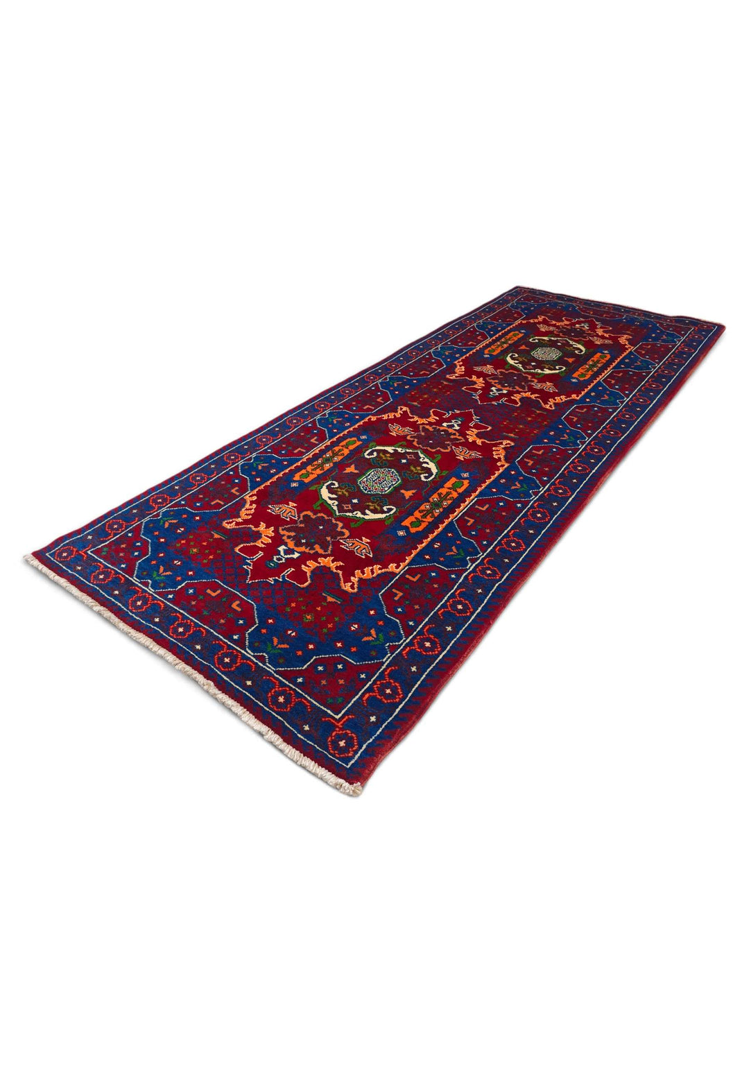 Red and blue Khal Mohammadi rug for an entrance