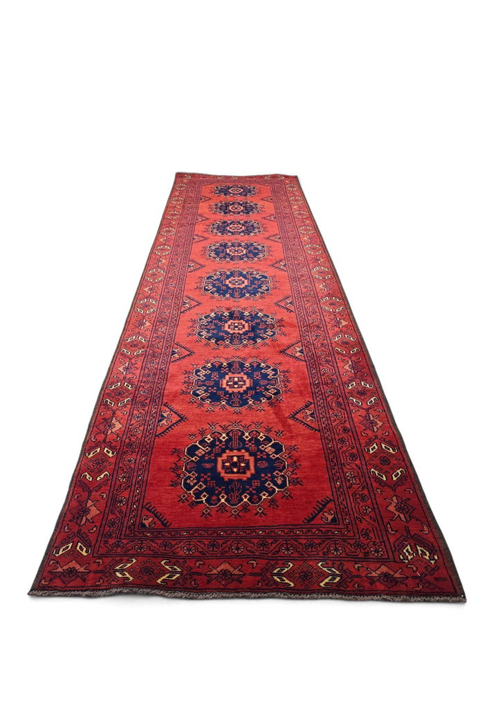 Border detail of red navy Khal Mohammadi runner