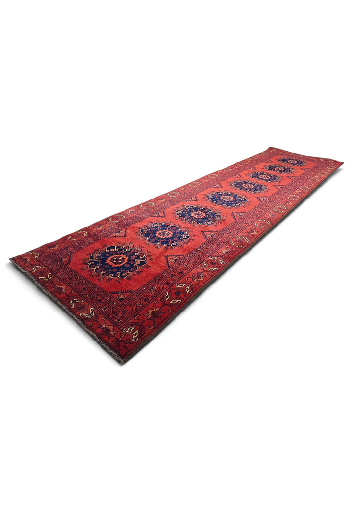 Red navy Khal Mohammadi runner 82×291cm, Kunduz craftsmanship