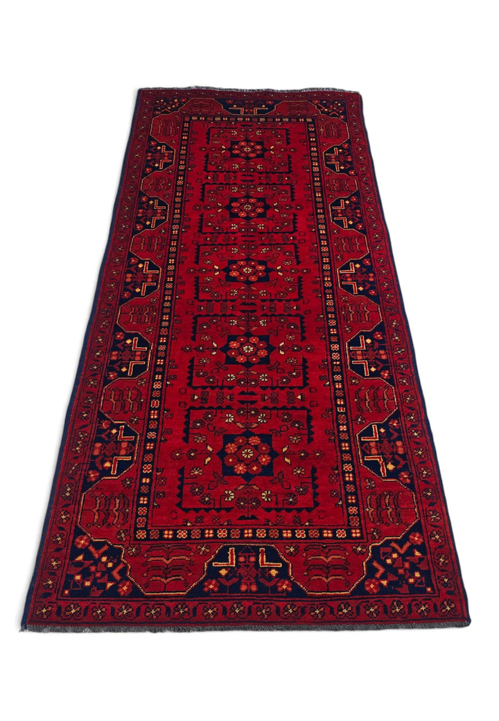 Border detail of red navy Khal Mohammadi rug