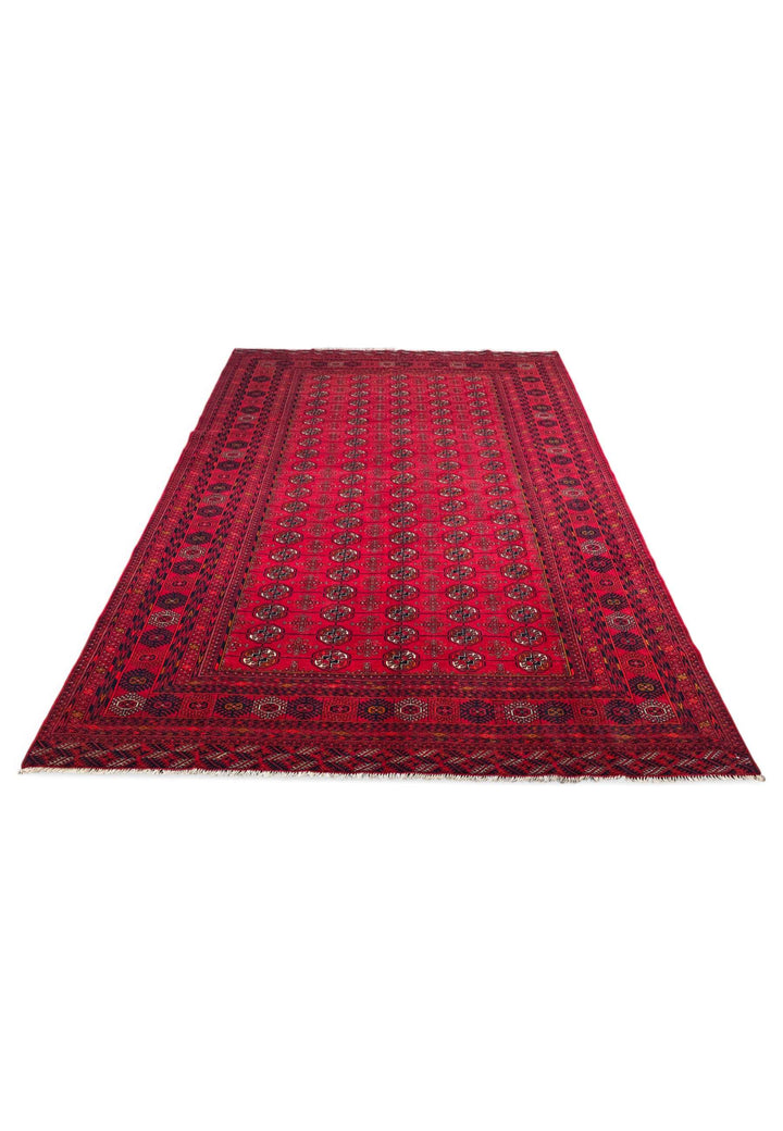 Border detail of ruby red Khal Mohammadi rug