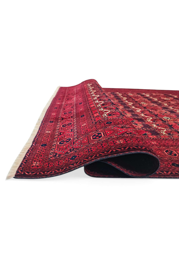 Hand-knotted Khal Mohammadi panel rug in madder red