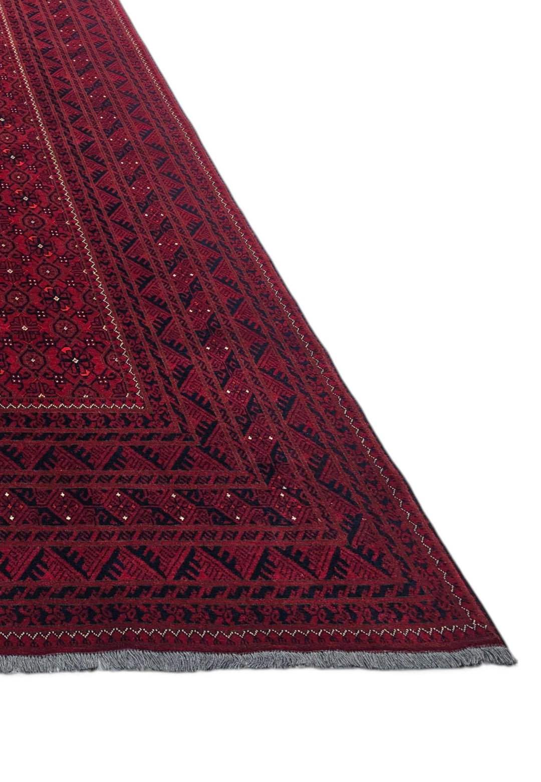 Corner of wine red Mina Khani hand-knotted Ersari rug