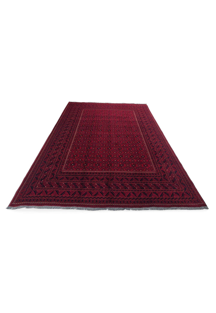 Border detail of wine red Mina Khani hand-knotted Afghan rug