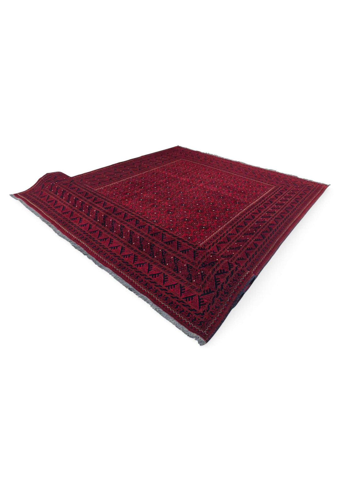 Hand-knotted wine red Ersari rug with Mina Khani lattice