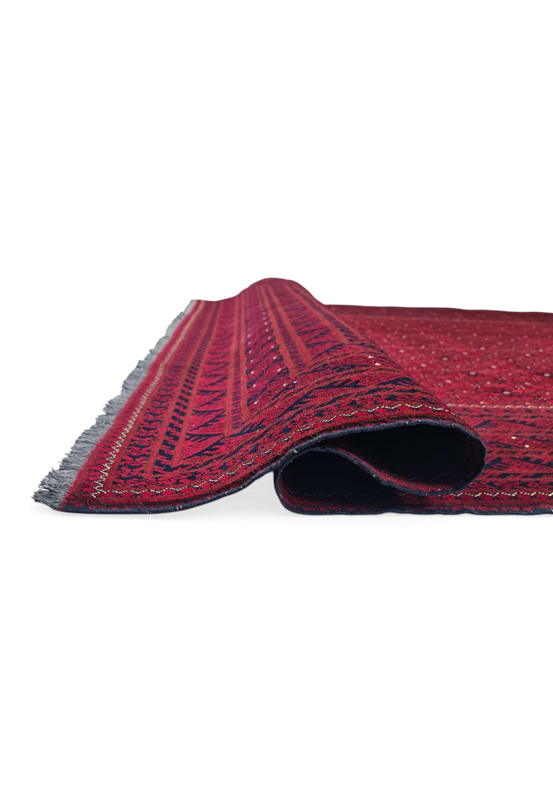 Fringe of wine red Mina Khani Afghan wool rug